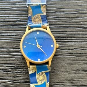 Blue and Gold Watch with Spiral Design